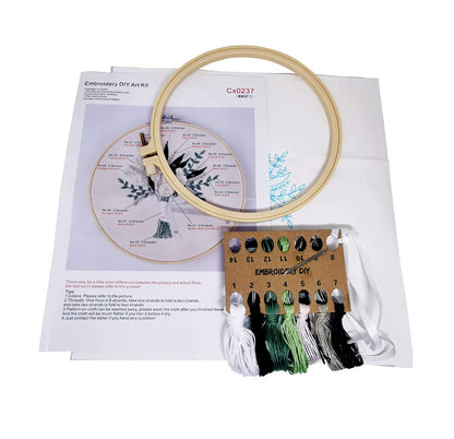3 Sets Embroidery Starter Kit with Pattern and Instructions,Cross Stitch Beginner Kits with Frame,3 Plastic Embroidery Hoops,3 Embroidery Clothes and Color Threads (3 X Flower Pattern)