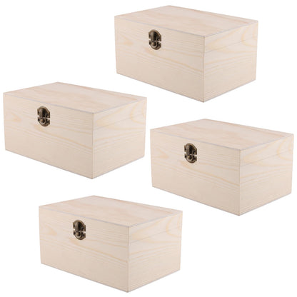 FUNSUEI 4 PCS 7.9 x 5.1 x 3.9 Inch Wooden Box with Hinged Lid, Unfinished Wood Box, Wooden Boxes for Crafts for Jewelry, DIY Craft, Storage, Gift
