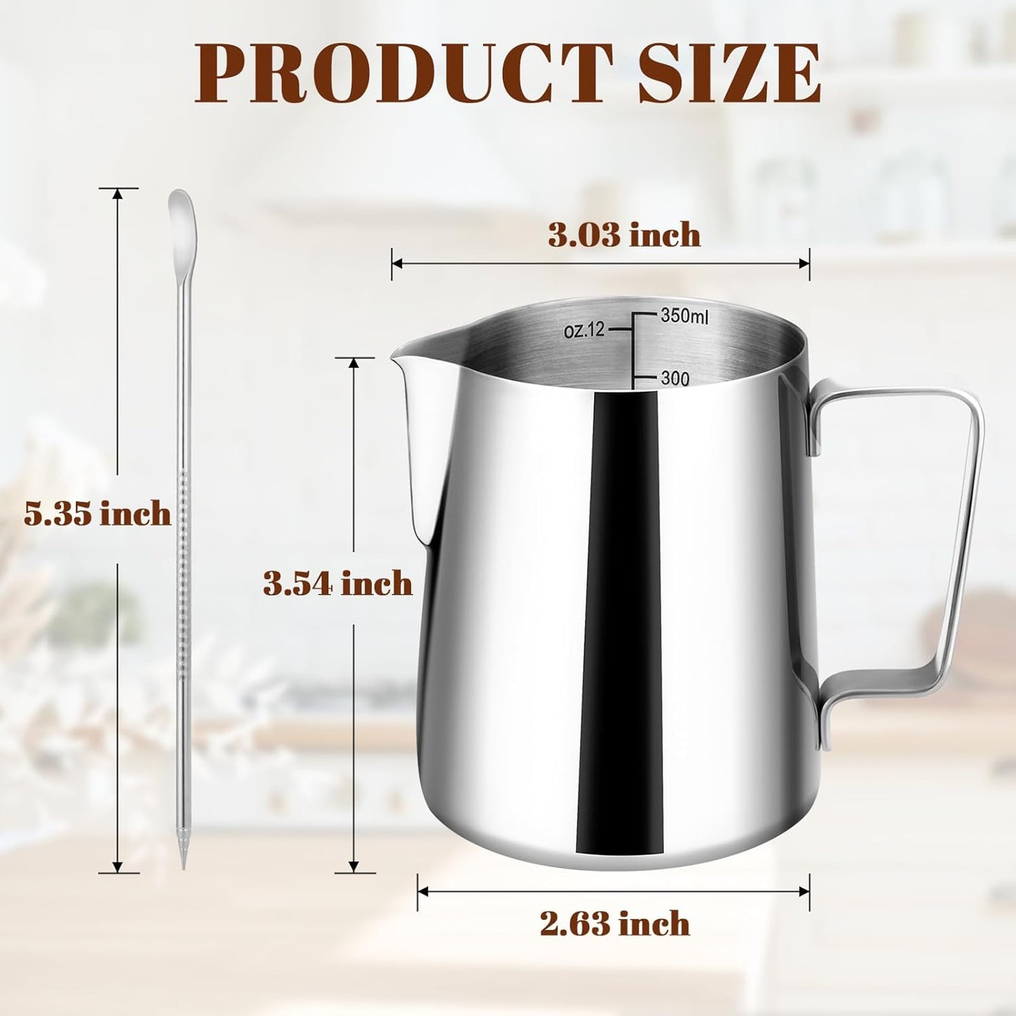 12oz Milk Frothing Pitcher - 304 Stainless Steel Milk Frother Cup with Clear Scale for Barista Accessories