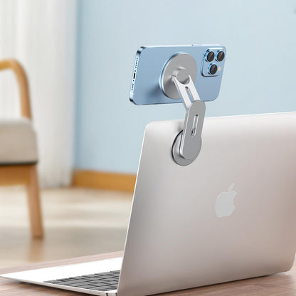 Magnetic Phone Holder for Laptop for MagSafe for iPhone 17/16/15/14/13/12 & All Phones, 180°Adjustable Phone Side Mount for Computer Monitor for Tesla, Desktop Cell Phone Bracket, Gray
