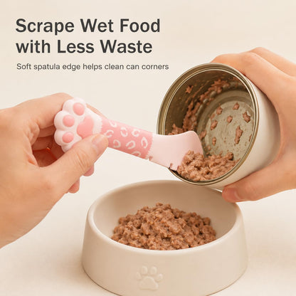 Meow&Woof Cat Food Scoop and Wet Food Spatula Set, 2-Piece Pet Food Measuring Scoop with Bag Clip, Approx. 1 Cup Dry Food Scooper & Silicone Can Spoon for Dogs and Cats, Pink