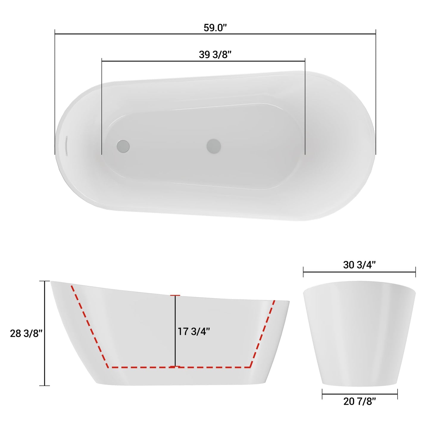 67 Inch Freestanding Bathtubs, Acrylic Free Standing Tub, Integrated Overflow Design, Luxury Freestanding Bathtub for Contemporary Home