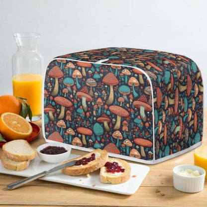 Toaster Cover 4 Slice, Forest Mushroom Wide Slot, Machine Washable with Hang Loop (16x16") 2PCS