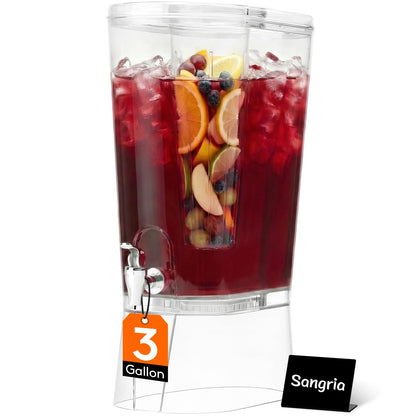 Lifewit 3 Gallon Drink Dispenser for Parties, Large Plastic Beverage Container for Juice/Tea/Soda with Stand & Ice Core, Clear Lemonade Dispenser with Spigot, BPA Free Water Pitcher for Hosting
