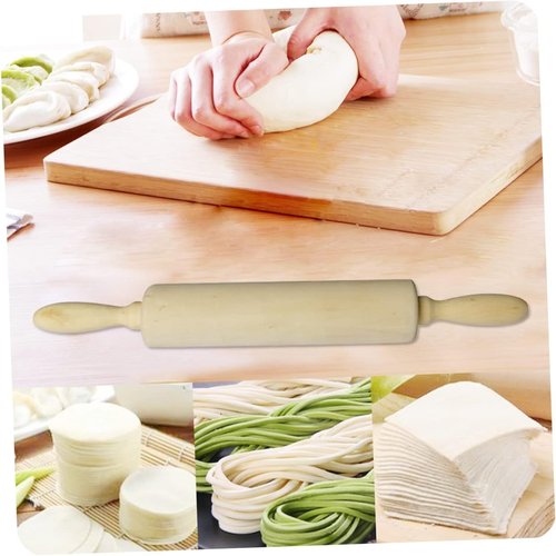 Classic Wood Rolling Pin - 35cm Hardwood Dough Roller with Comfort Grip Handles for Baking