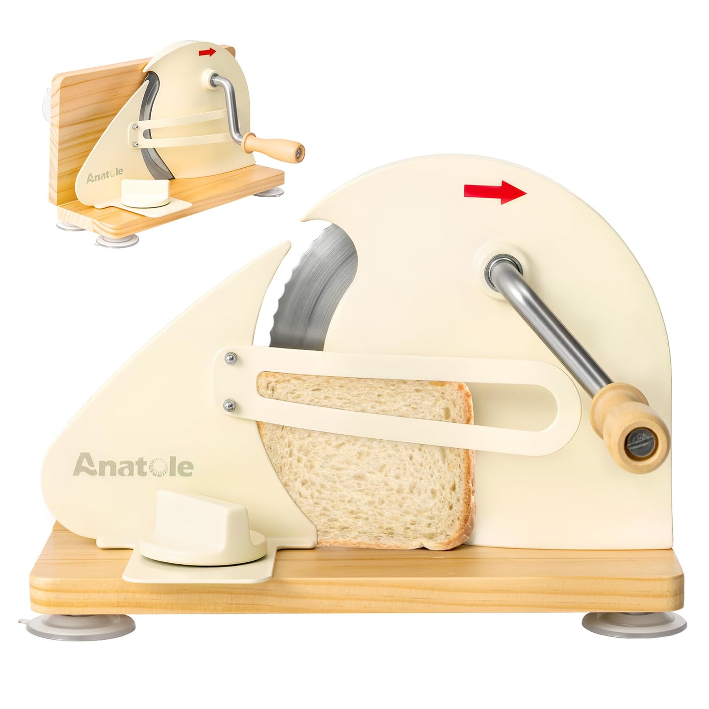 Anatole Foldable Manual Bread Slicer for Homemade Sourdough Bread with Engraved Scale Line Bread Guide Hand Crank Bread Cutter with Adjustable Thickness Stainless Steel Blade 6 Suction Cups