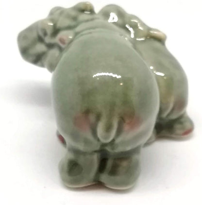 ZOOCRAFT Ceramic Hippo Figurine Mom and Baby, Hand Painted Porcelain Terrarium Garden Decor