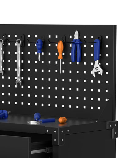 GarveeHome Rolling Tool Cabinet, Heavy Duty Steel Garage Storage Cabinet with 2 Drawers, Pegboard & 4 Wheels, Lockable Tool Cart Workbench for Workshop, Warehouse
