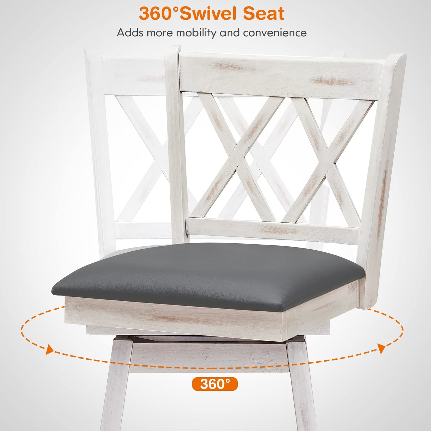COSTWAY Bar Stool Set of 4, 360 ° Swivel Counter Height 25inch Bar Stool with Foot Rest Upholstered Cushion & Ergonomic Backrest, Sturdy Frame, for Pub, Kitchen Islands (4, Antique White + Grey)