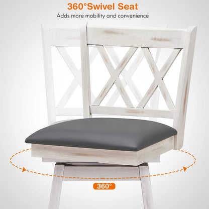COSTWAY Bar Stool Set of 4, 360 ° Swivel Counter Height 25inch Bar Stool with Foot Rest Upholstered Cushion & Ergonomic Backrest, Sturdy Frame, for Pub, Kitchen Islands (4, Antique White + Grey)