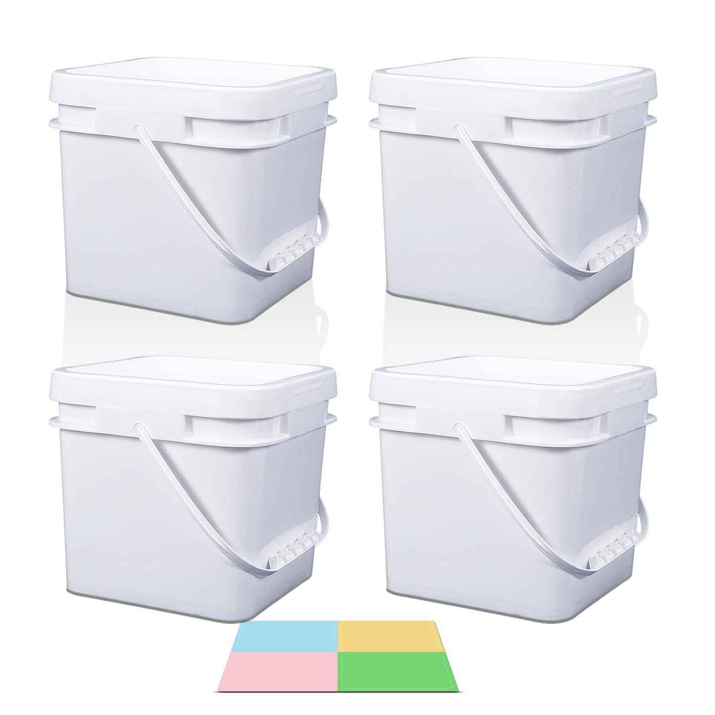 UMETASS Bucket with Lid - 4 Packs Square White Plastic Storage Containers, Food Safe with Handle, Airtight Pressure Lids for Kitchen & Home (White, 1 gal)