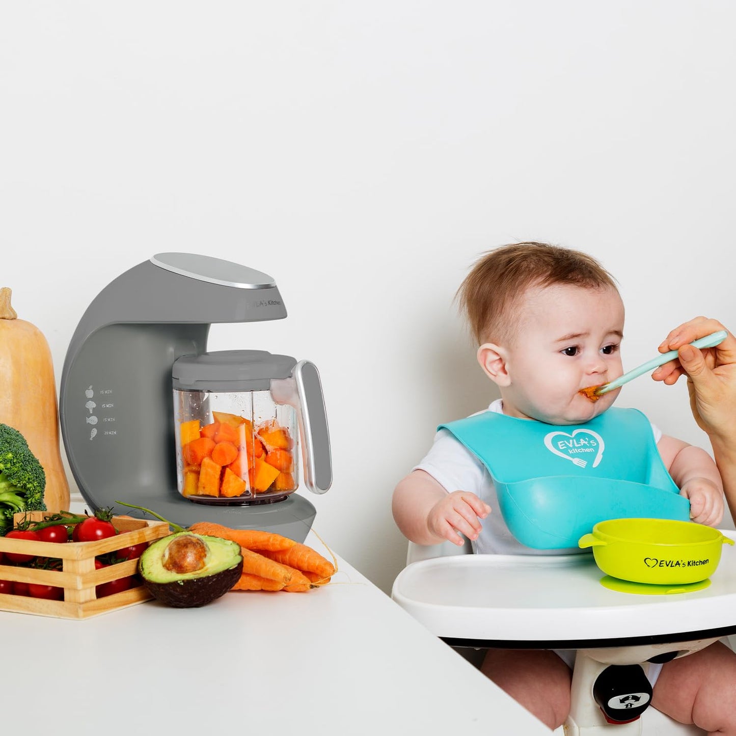 Replacement Stirring Cup & Blade with Steaming Basket for EVLA'S Baby Food Maker - Gray