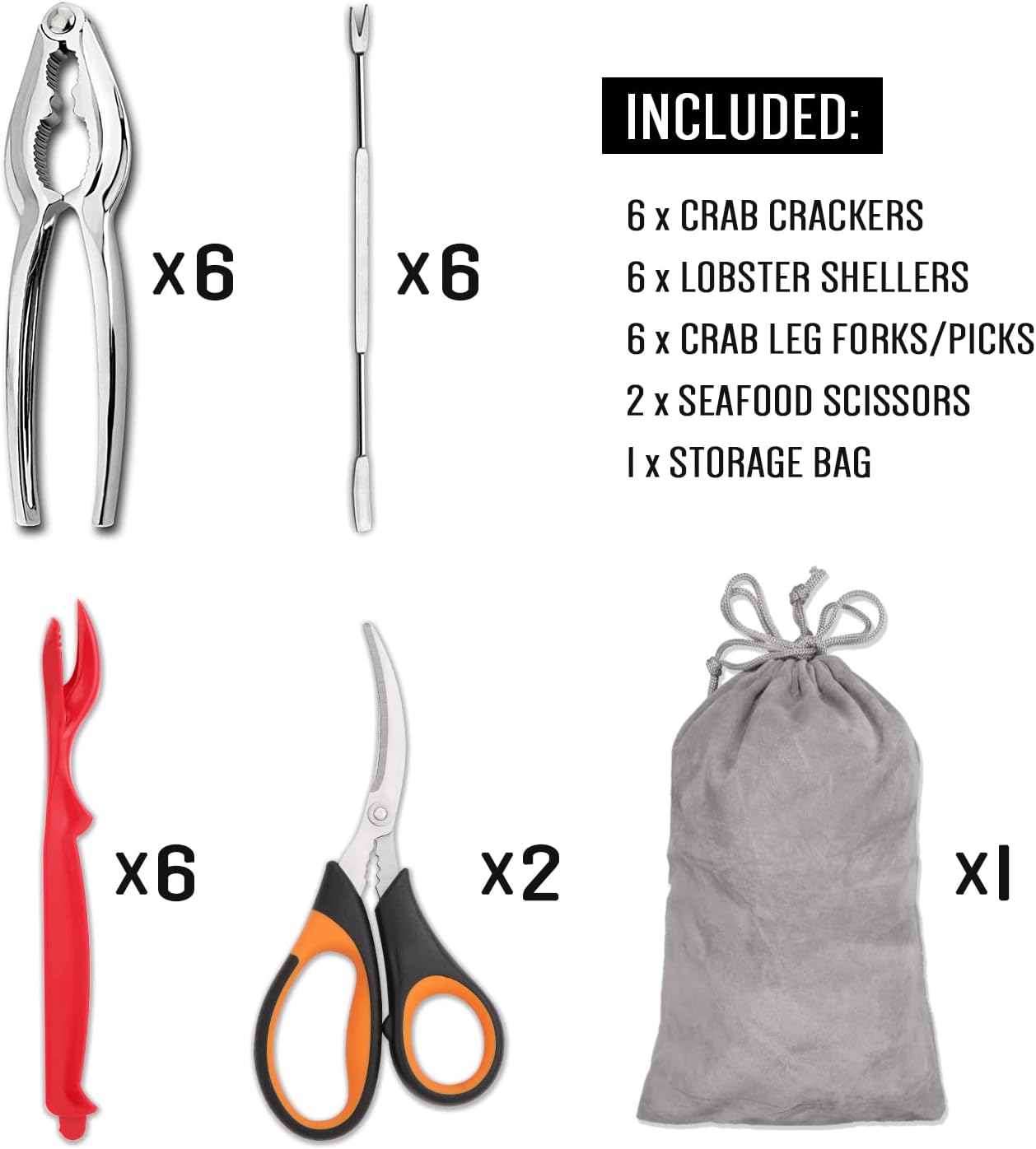 20-piece Set 6 6 6 2 Set Hiware Seafood Tools includes Crab Crackers, Lobster Shellers, Crab Leg Forks/Picks