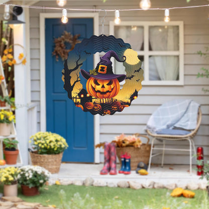 Hanging Halloween Metal Wind Spinner Witch's hat Wind Spinners 3D Hanging Skull Pumpkin Metal Wind Spinner for Halloween Yard Garden Outdoor Indoor Art Decor