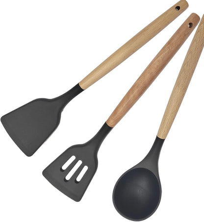 Silicone Kitchen Utensils Set, Heat Resistant Nonstick Cooking Utensils Set (Black)