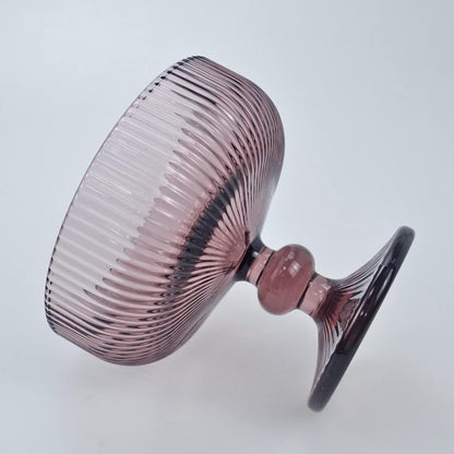 Vintage Strips Embossed Glass Footed Dessert Bowl, 9 oz Dark Purple Ice Cream Bowl, Set of 2 for Home Party