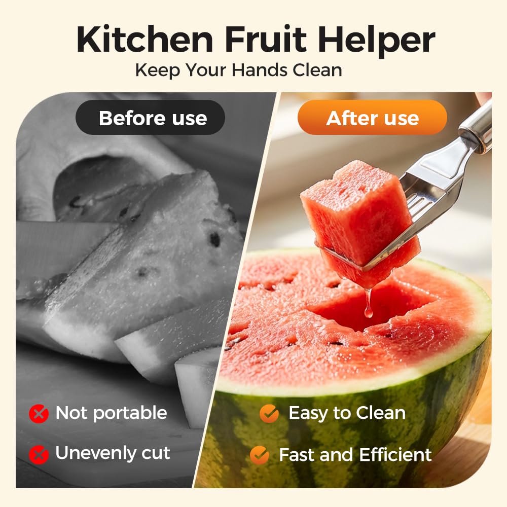 2-in-1 Stainless Steel Fruit Cutter, 2026 New Watermelon Fork Slicer Tool, Watermelon Slicer and Fork, Dual Head Fruit Forks for Home, Kitchen Fruit Cubes (1, Style-A)