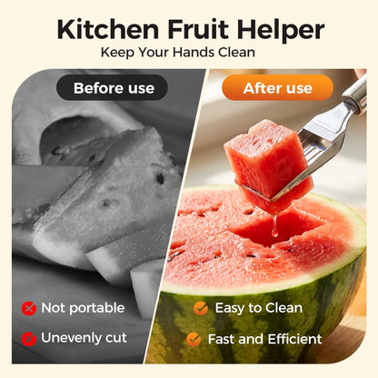 2-in-1 Stainless Steel Fruit Cutter, 2026 New Watermelon Fork Slicer Tool, Watermelon Slicer and Fork, Dual Head Fruit Forks for Home, Kitchen Fruit Cubes (1, Style-A)