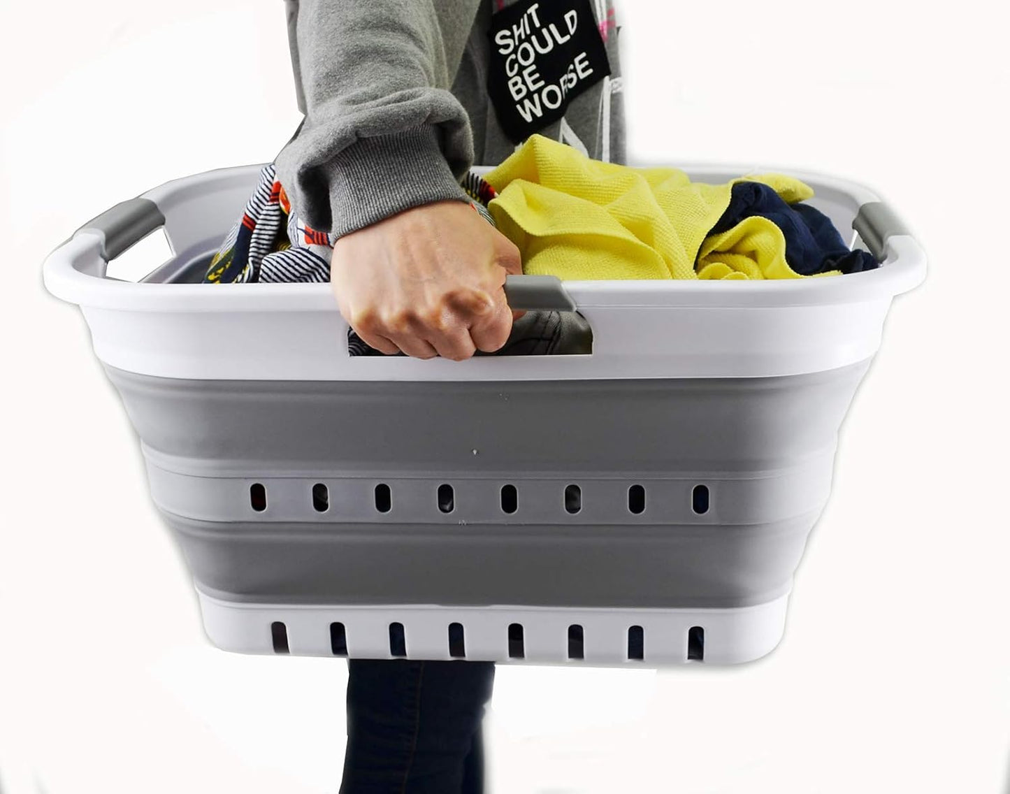SAMMART 30L (8 Gallon) Collapsible Plastic Laundry Basket, Foldable Pop Up Storage Container/Organizer - Space Saving