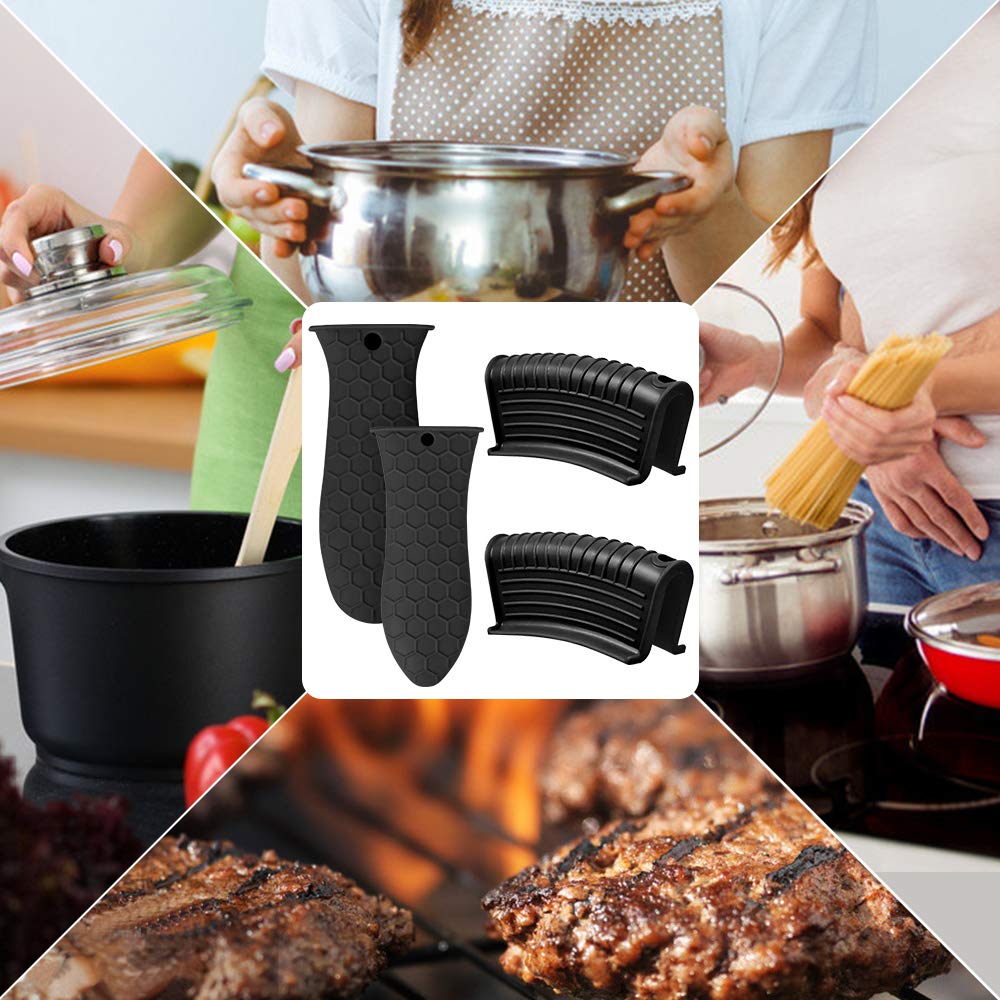 EVAHOM Silicone Hot Handle Holder, Heat Resistant Potholder Cookware Handle Cast Iron Skillets Handles Grip Covers for Cast Iron Skillet (Black)
