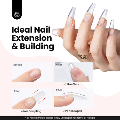 Beetles Hema Free Hard Gel for Nails,2.12 oz 9 in 1 Hard Gel for Nail Extension & Strengthening Broken Nail Repair with Flat Brush 100 Pcs Nail Forms UV LED Lamp Cured Salon Nail Technicians Women