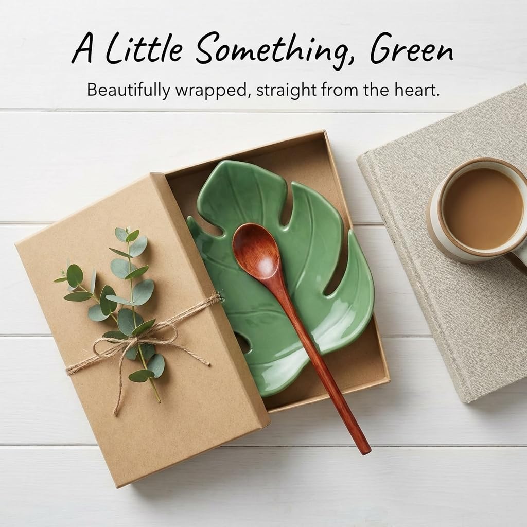Ceramic Spoon Rest Leaf - Cute Spoon Rest for Stove Top, Decorative Kitchen Spoon Rest for Cooking Utensils, Sage Green Kitchen Decor and Accessories