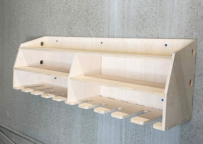 Factory Crafts Cordless Drill Tool Holder Organization Storage Rack Wood Shelf Case Organizer 10-Slot Birch Plywood