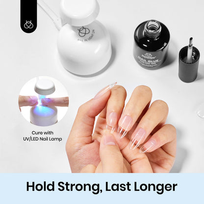 Beetles Gel Nail Kit Short Almond with Nail Dehydrator and Primer, 576Pcs Half Matte Etch-X Gel Nail Tips Solid Nail Glue Mini Nail Lamp Acrylic Nail Tips Easy DIY Nail Extension Set Gift for Women