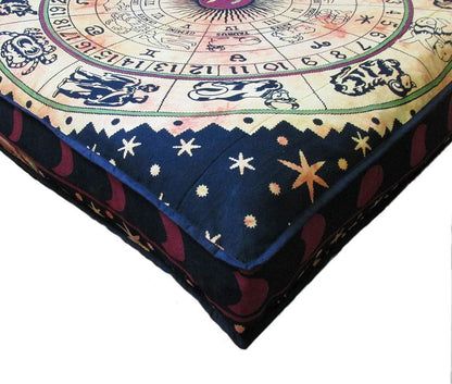 24" ICC Yellow Zodiac Mandala Barmeri Large Floor Pillow Cover Cushion Meditation Seating Ottoman Throw Cover Hippie