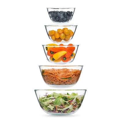 5pc Glass Mixing Bowls Sets (4.65QT, 2.80QT, 1.64QT, 1.16QT, 0.85QT), Glass Nesting Kitchen Thick Bowl for Baking, Cooking Prep, Storage, Large Salad Bowls Sets-Dishwasher Microwave Freezer Safe
