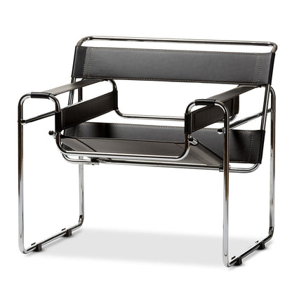 Baxton Studio Wassily Style Mid Centry Modern Accent Chair,Steel Frame and Faux Leather, Wide Seating