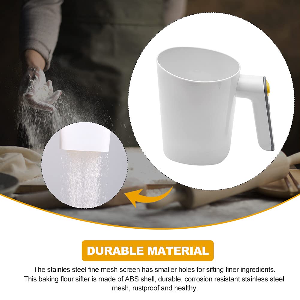 Electric Flour Sifter, Handheld Battery Operated Stainless Steel Mesh Shaker, Fine Mesh Cup Shape Powder Shaker Strainer Kitchen Cooking Baking Pastry Tools 4 Cup/1L Capacity