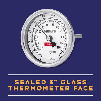 CONCORD 3" Stainless Steel Thermometer for Home Brewing - 4" Stem
