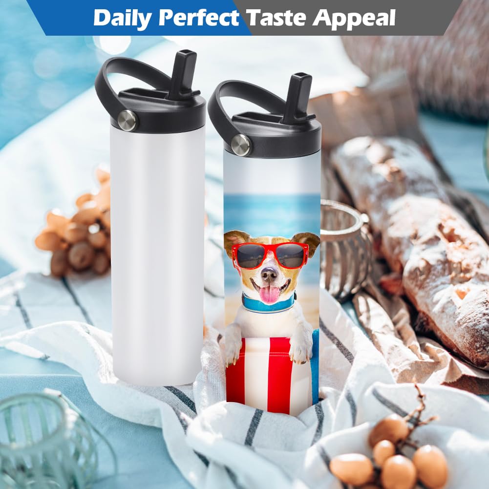 25 Pack Sublimation Tumblers Flat Edge Blanks Skinny Straight 20 oz, Stainless Steel Double Wall Insulated Sublimation Water Bottles with Portable Handle & Straw Lids for Heat Transfer, White