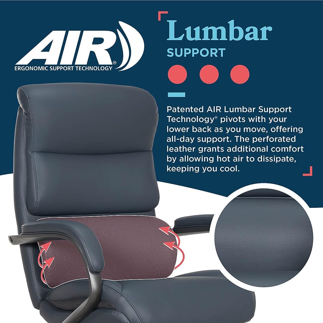 Living Style LaZboy Aberdeen Ergonomic Bonded Leather Swivel Executive Chair, Dark Blue