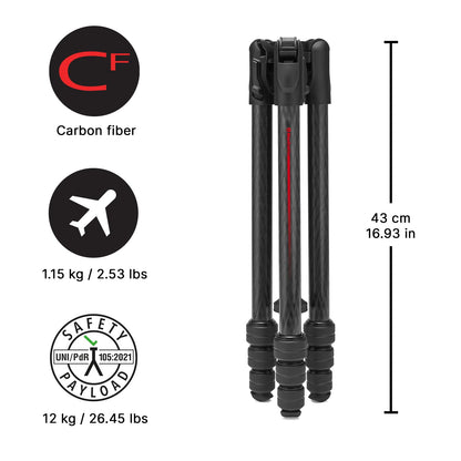 Manfrotto Befree GT PRO Tripod Legs, Professional Travel Tripod, Aluminium Camera and Video Tripod, Twist Lock, Compact and Portable, for DSLR, Mirrorless, Camera Accessories, Photo and Video Heads