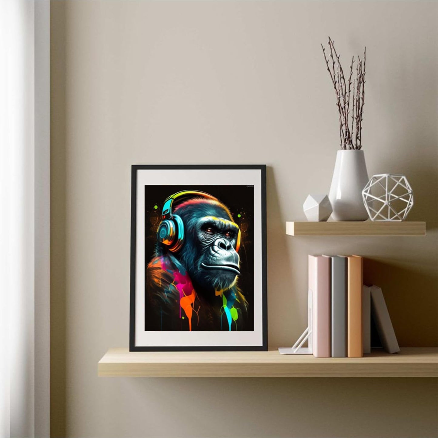 QAZWSX Neon Gorilla Music Diamond Painting Kits for Adults, 5D DIY Round Full Drill Cross Stitch Crystal Rhinestone Embroidery Paintings Arts Crafts 8x12inch