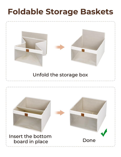 StorageWorks Closet Storage Bins, Large Storage Baskets with Clear Window and Handles, Foldable Fabric Organizer for Clothes, Shelves, Beige, 3 Pack