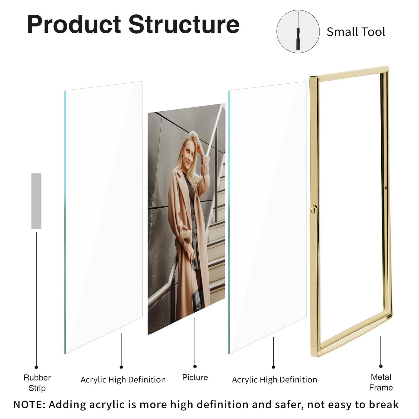 IZIDDO 5x7 Gold Floating Frame, 6"x8" Metal Frame For Picture 5x7,4x6,3.5x5 Wall Mount or Tabletop Shelf Photo Frames, Double Sided Display Picture Frame Acrylic Sign Holder for Wedding,Office Decor
