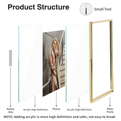 IZIDDO 5x7 Gold Floating Frame, 6"x8" Metal Frame For Picture 5x7,4x6,3.5x5 Wall Mount or Tabletop Shelf Photo Frames, Double Sided Display Picture Frame Acrylic Sign Holder for Wedding,Office Decor