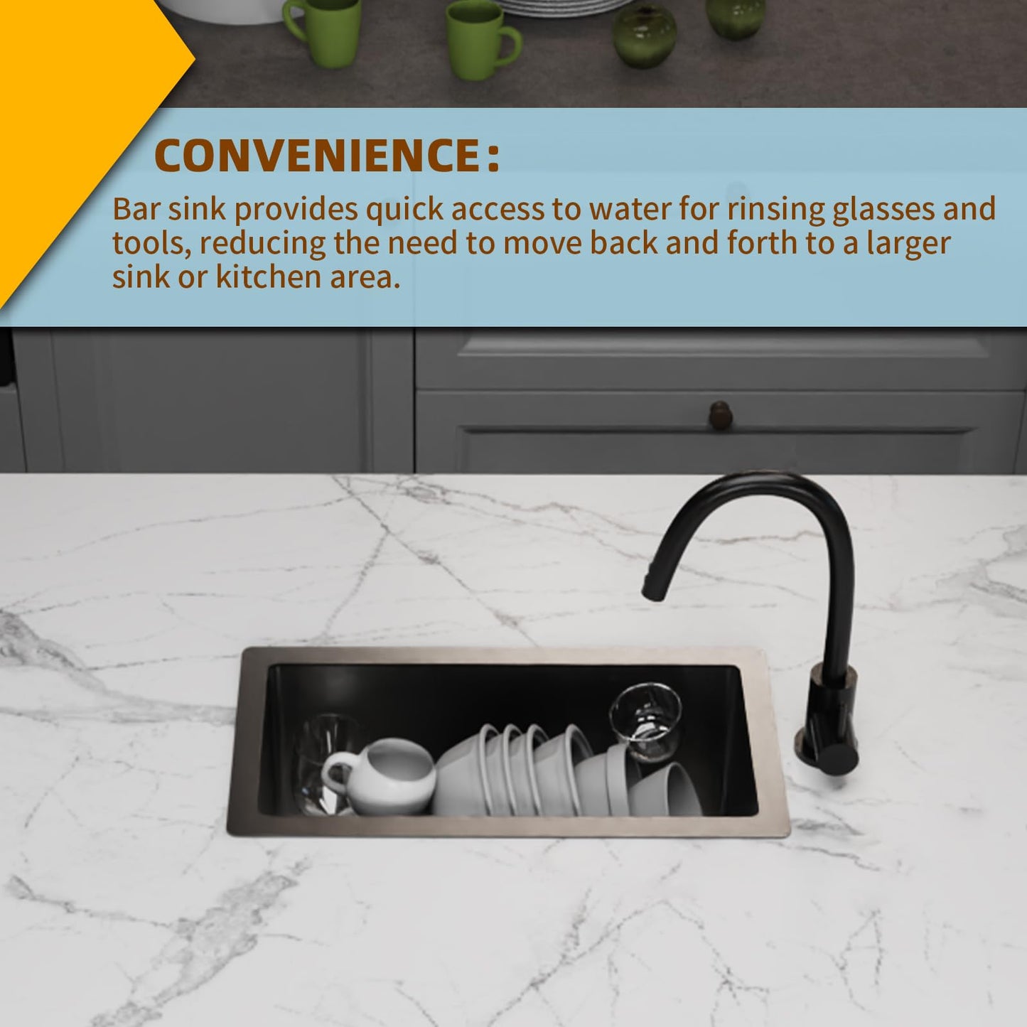 Black Kitchen And Bar Sink,10x18 Inch Stainless Steel Drop In Single Bowl Undermount RV Prep Small Kitchen&Bar Sink Ideal Choice For Small Space Come With Bottom Grid,Soap Mat And Drain Assembly