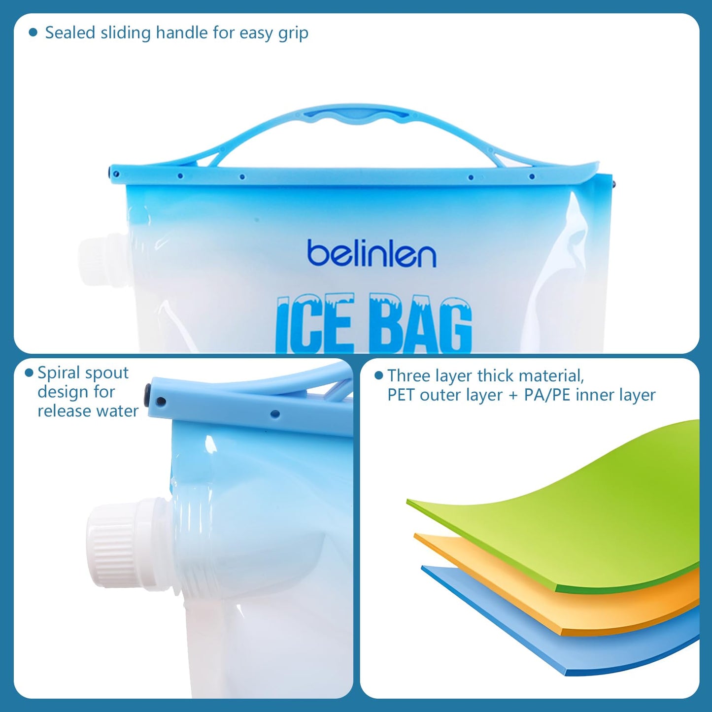 Belinlen 6 Pack Reusable Ice Bags for Cooler 5lb Cooler Ice Cube Bag with Sealed Sliding Handle, Long Lasting Cold Dry Freezer Packs Leakproof Ice Bag for Camping, Hiking, Fishing and Drinks(11 x 14)