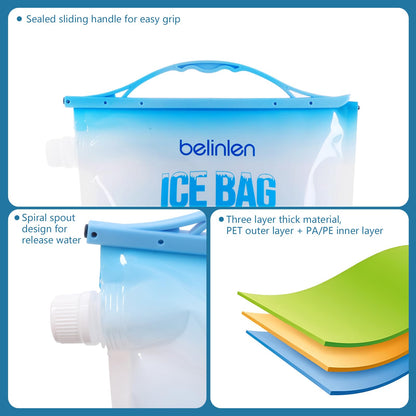 Belinlen 6 Pack Reusable Ice Bags for Cooler 5lb Cooler Ice Cube Bag with Sealed Sliding Handle, Long Lasting Cold Dry Freezer Packs Leakproof Ice Bag for Camping, Hiking, Fishing and Drinks(11 x 14)