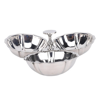 Nurnesy Stainless Steel 3 In 1 Serving Plate with Fruit Bowl, Snack Plate for Home Kitchen Party, Reusable Dessert Plates for Quick Cleanup, Ideal Present for Housewarming Parties