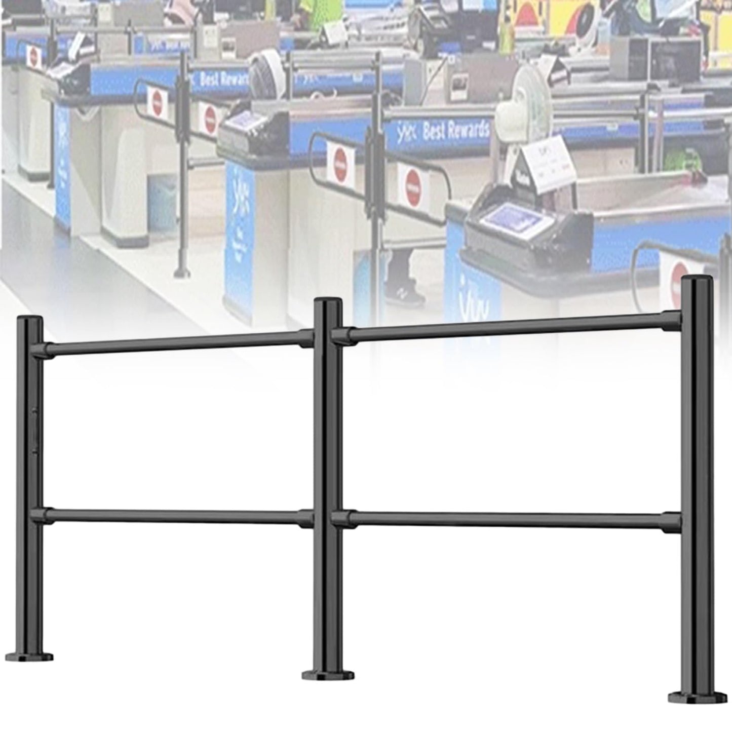 GFAZXDS Stainless Steel Supermarket Cashier Counter Safety Gate 1Way Pedestrian Access Door Automatic SpringLoaded Swing Gate for Library,Black-200X100CMX6.3CM