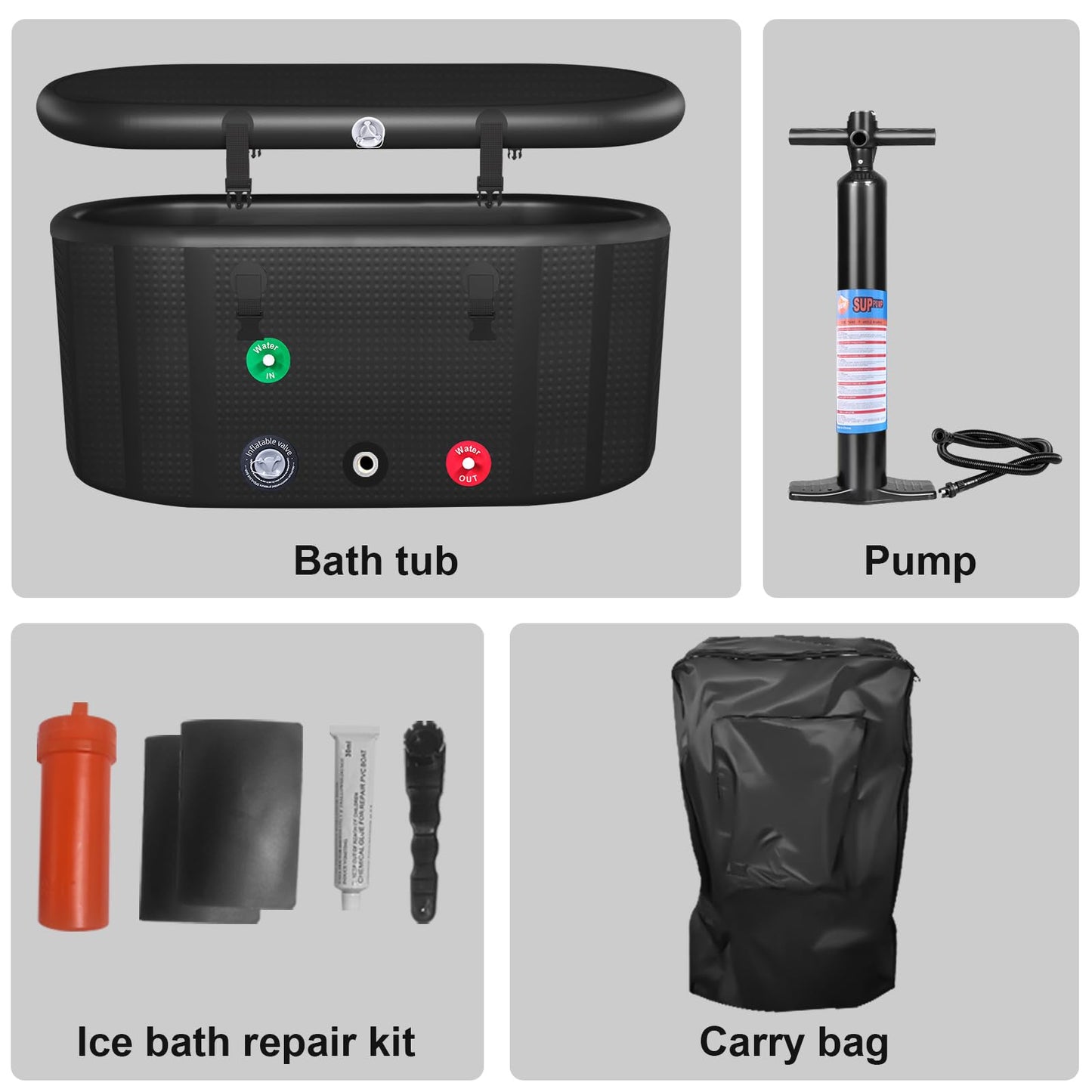 HotMax Drop Stitch Ice Bath Tub for Recovery 195 Gal, Compatible with Water Chillers, Cold Plunge Tub with Insulated Lid, Multi-layer Portable Tub for Cold Water Therapy(59IN*27.5IN*27.5IN)