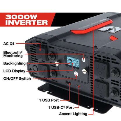 Cummins 3000 Watts Inverter Modified Sine Wave Truck Inverter 12 Volts to 110 Volts Four AC Outlets Two USB Ports (Plus Cable Kit)- CMN3000W - Inverters for Vehicles, Van Life, Camping