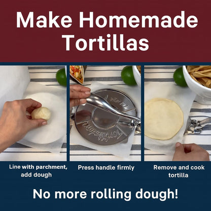 HIC Kitchen Taco Making Tools, Tortilla Press, Heavyweight Aluminum, Forms 6-Inch Tortillas and Artisan Flatbreads