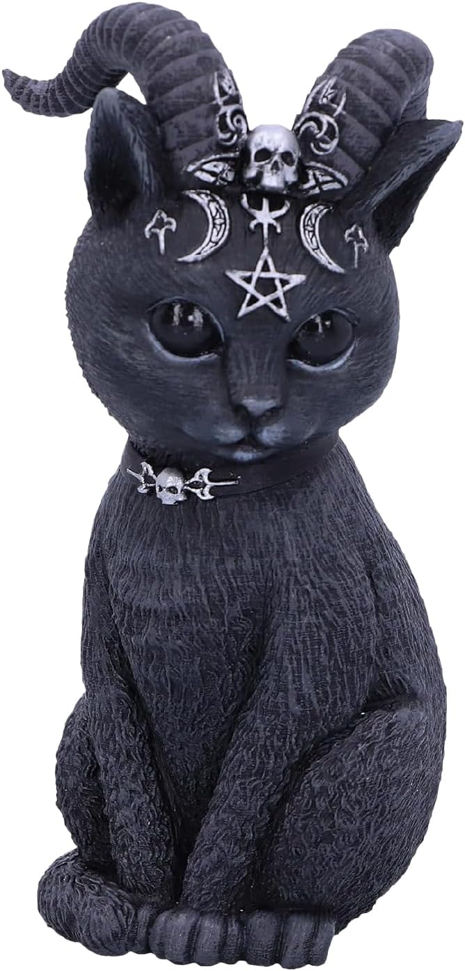 Nemesis Now Figurine Decor, Detailed Hand-Painted Polyresin, Black - Pawzuph Horned Gothic Satanic Cat