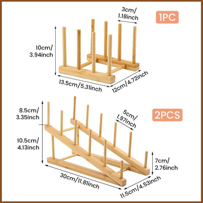 Bibabala 2Pcs Plate Stands for Display, Wooden Plate Holders with 1 Cup Holder,5 Tiers Bowl Rack, Craft Show Display Stands for Tabletop Book, Artwork, Photo, Record, Magazine, Platter